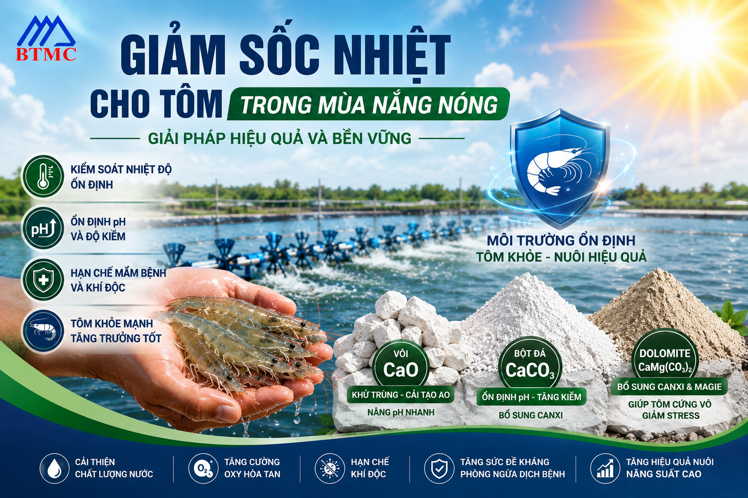Giảm sốc nhiệt cho tôm trong mùa nắng nóng – Giải pháp quản lý ao nuôi hiệu quả