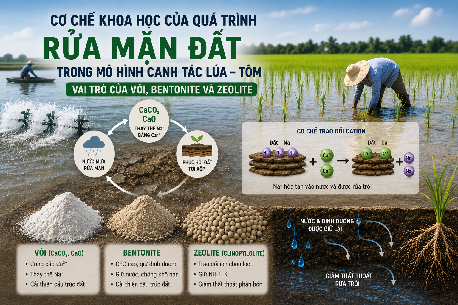 CƠ CHẾ KHOA HỌC CỦA QUÁ TRÌNH RỬA MẶN ĐẤT TRONG MÔ HÌNH CANH TÁC LÚA – TÔM: VAI TRÒ CỦA VÔI, BENTONITE VÀ ZEOLITE